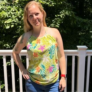 Versona Floral Tropical Print Halter Top Large